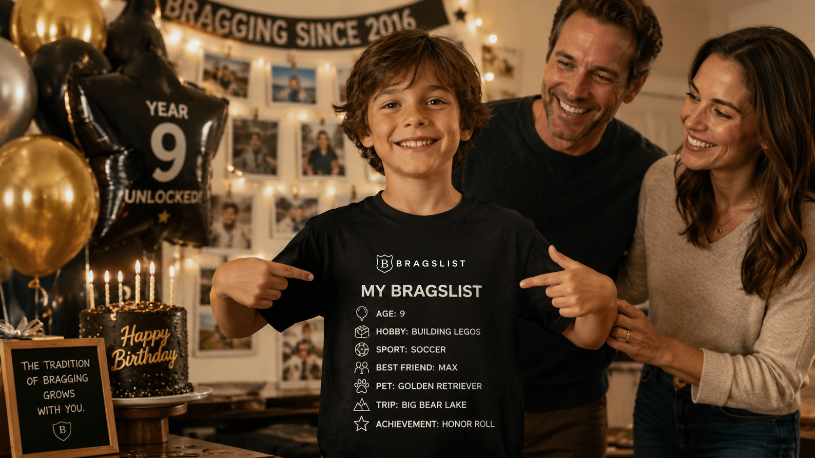 Bragslist campaign sample featuring a birthday growth-list shirt