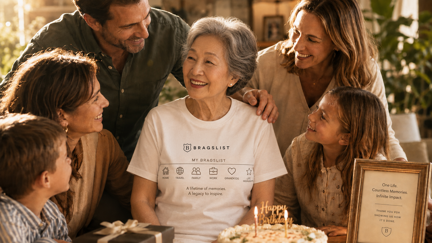 Bragslist campaign sample featuring a family life-list shirt